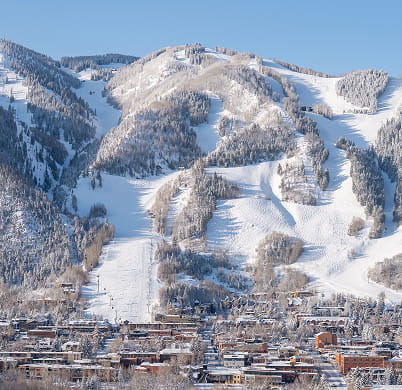 aerial view of aspen and mountains in winter