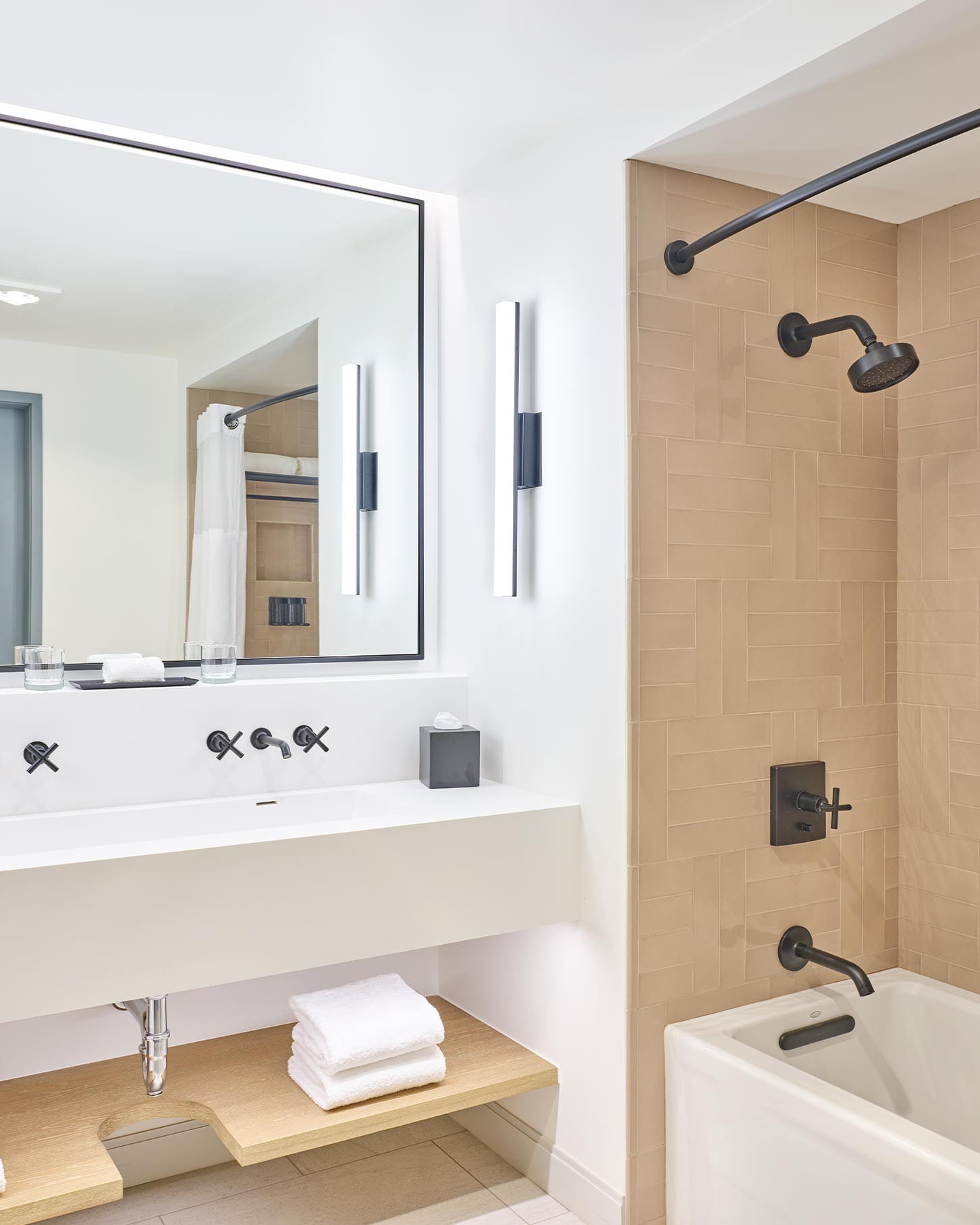 A modern bathroom in a guest room at Limelight Hotel located in Snowmass, Colorado.